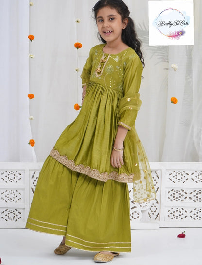 Chanderi girl 3 piece sharara Kurti set