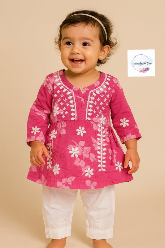 Little Girls Chikankari Kurtis sharara Set, Girls Festival Dress Set, muslin Chikankari Dress Girls