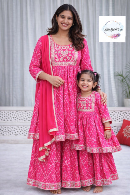 Pink Bandhani sharara set