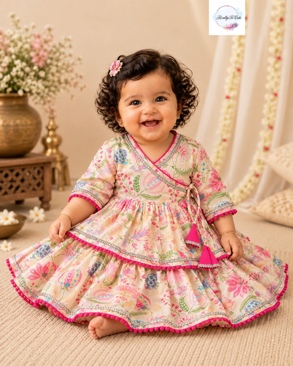 Ivory Floral Angarakha Dress for Baby Girls | Pure Cotton