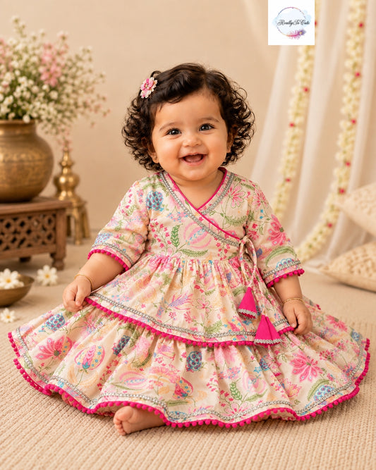 Ivory Floral Angarakha Dress for Baby Girls | Pure Cotton