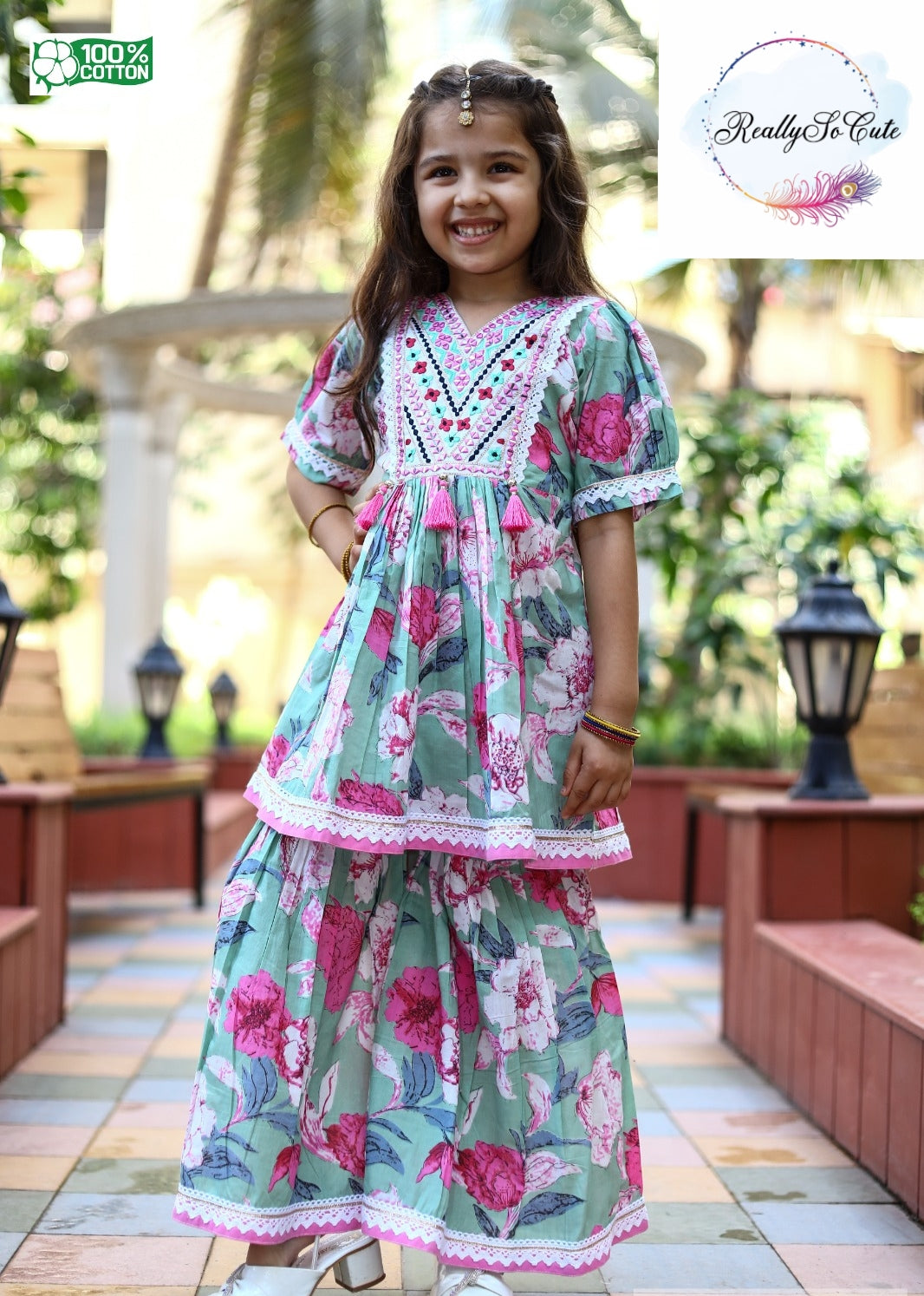 Girls Cotton Sharara Kurti Suit