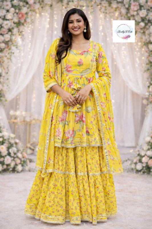 Yellow pichwai sharara set,
