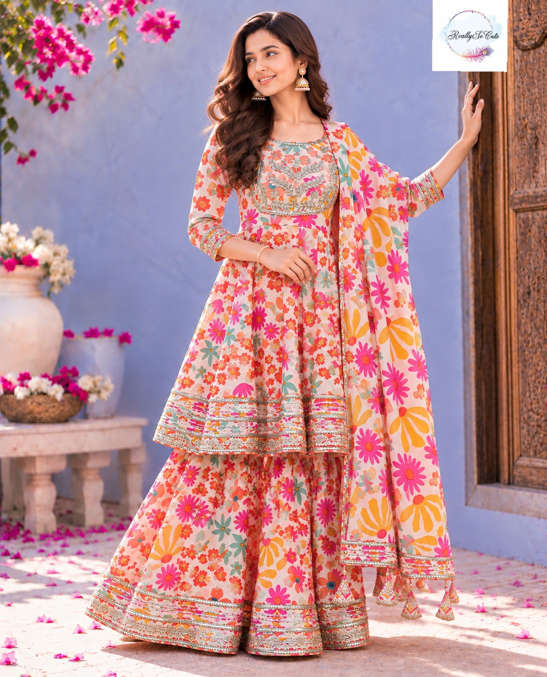 Multicolor Printed Pure Cotton Sharara Set for Women with Dupatta | Sizes M–XXL (38–44)