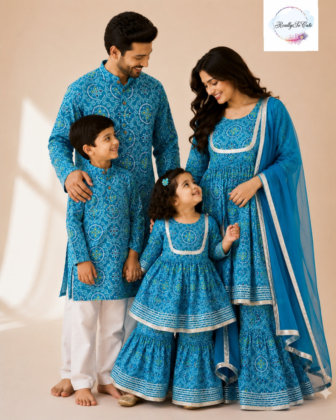 Blue Bandhani Print Boys Kurta Pajama Set in Soft Cotton, Kids Bandhani Outfit USA