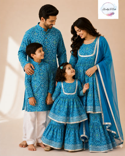 Blue Bandhani Print Boys Kurta Pajama Set in Soft Cotton, Kids Bandhani Outfit USA