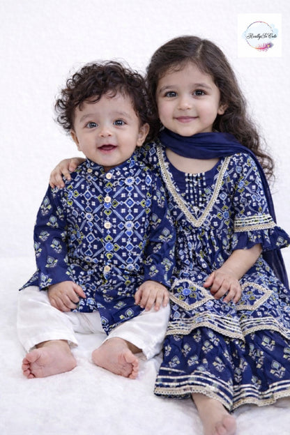 Blue patola kurti sharara set, girl kurti sharara set