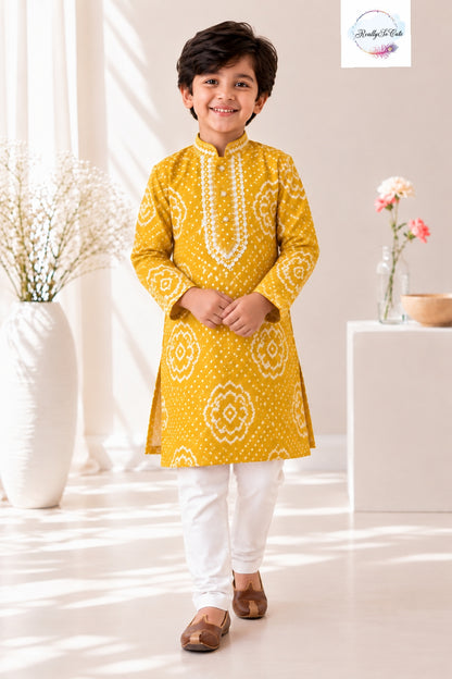 Bandhani Pure Cotton Kurta Pajama Set for Boys | Ages 6M-15 Y