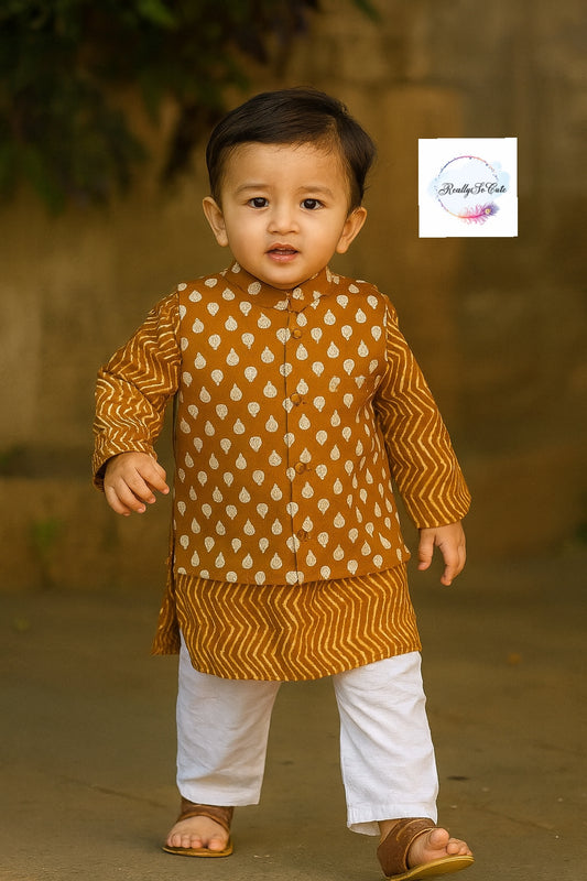 Boys  cotton kurta pajama with jacket, cotton kurta set