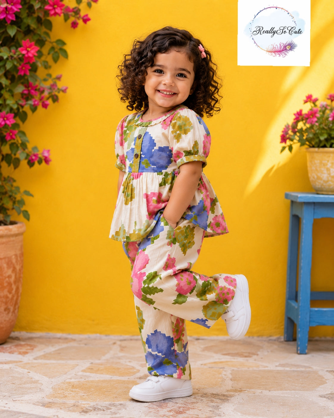Girls Floral Cotton Co-Ord Set – Soft Summer Outfit for Kids | 18M–8Y