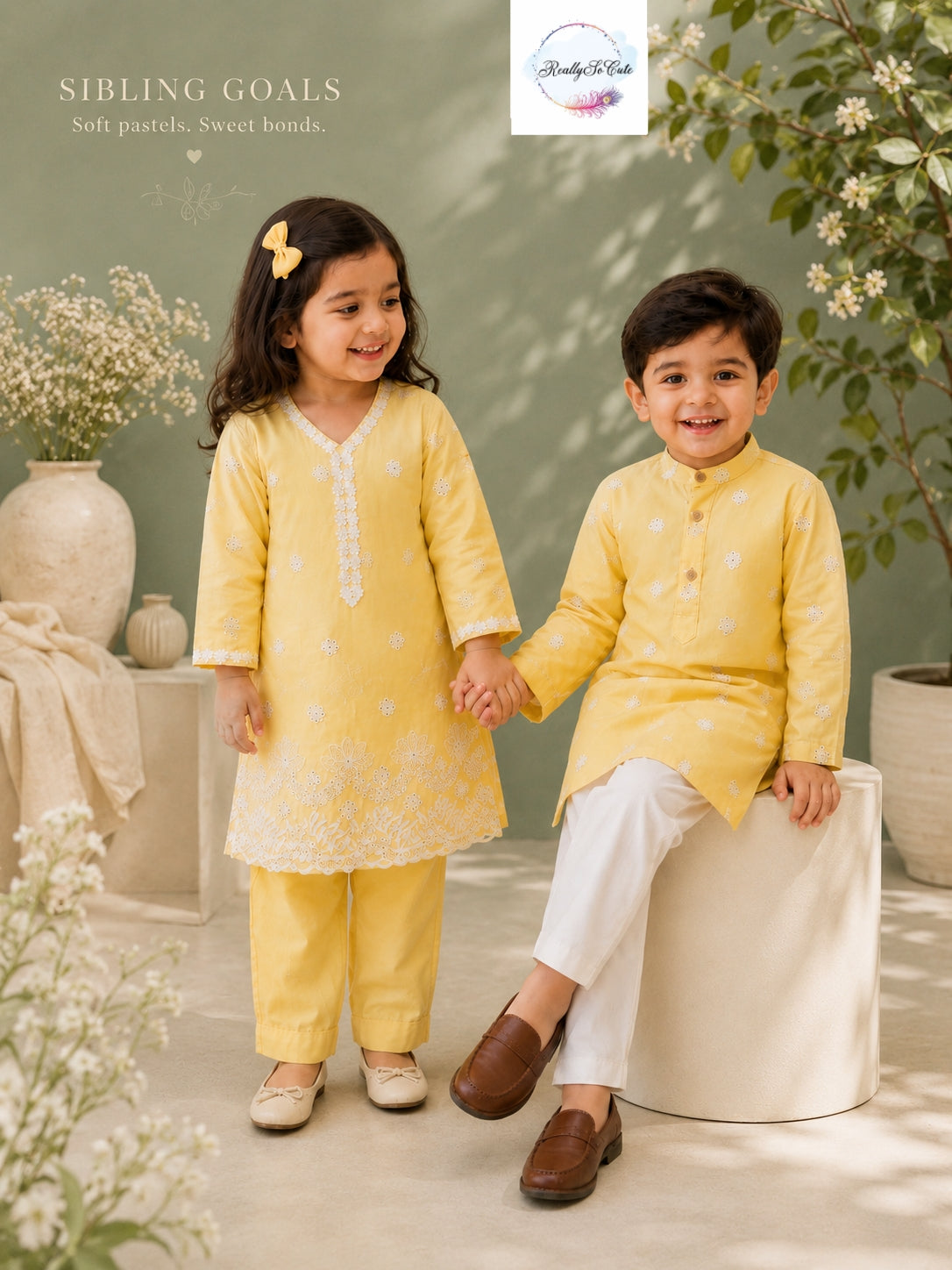 Buttercup Yellow Girls Kurta Sharara Set | Pure Cotton Festive Wear | Sibling Matching Outfit | 3M–15Y