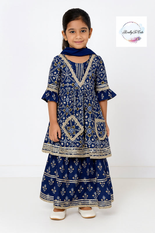 Blue patola kurti sharara set, girl kurti sharara set