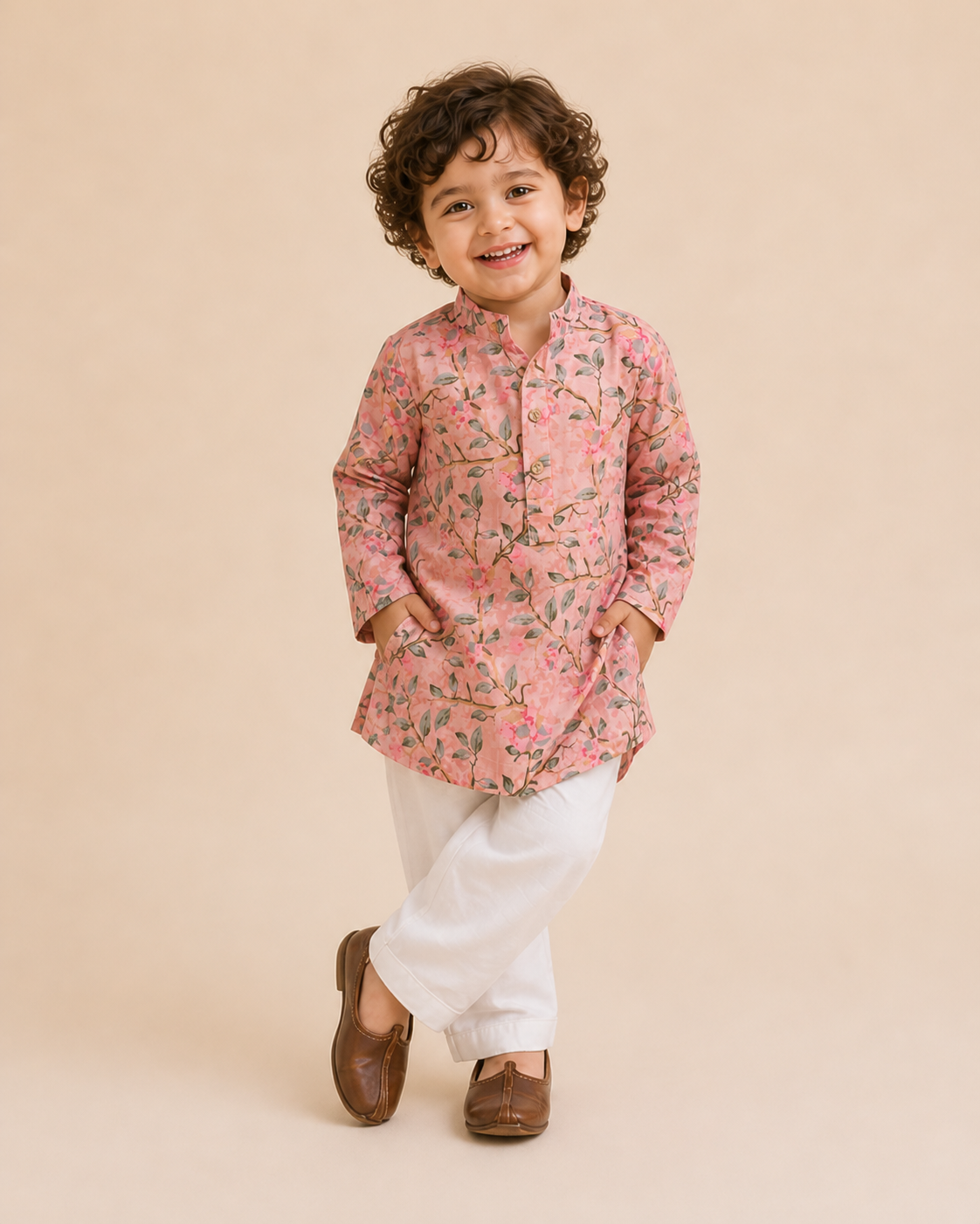 Girls Cotton Salwar Kurti Suit for Kids |Pink Floral kurti with salwar