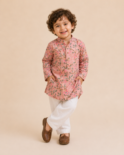 Girls Cotton Salwar Kurti Suit for Kids |Pink Floral kurti with salwar