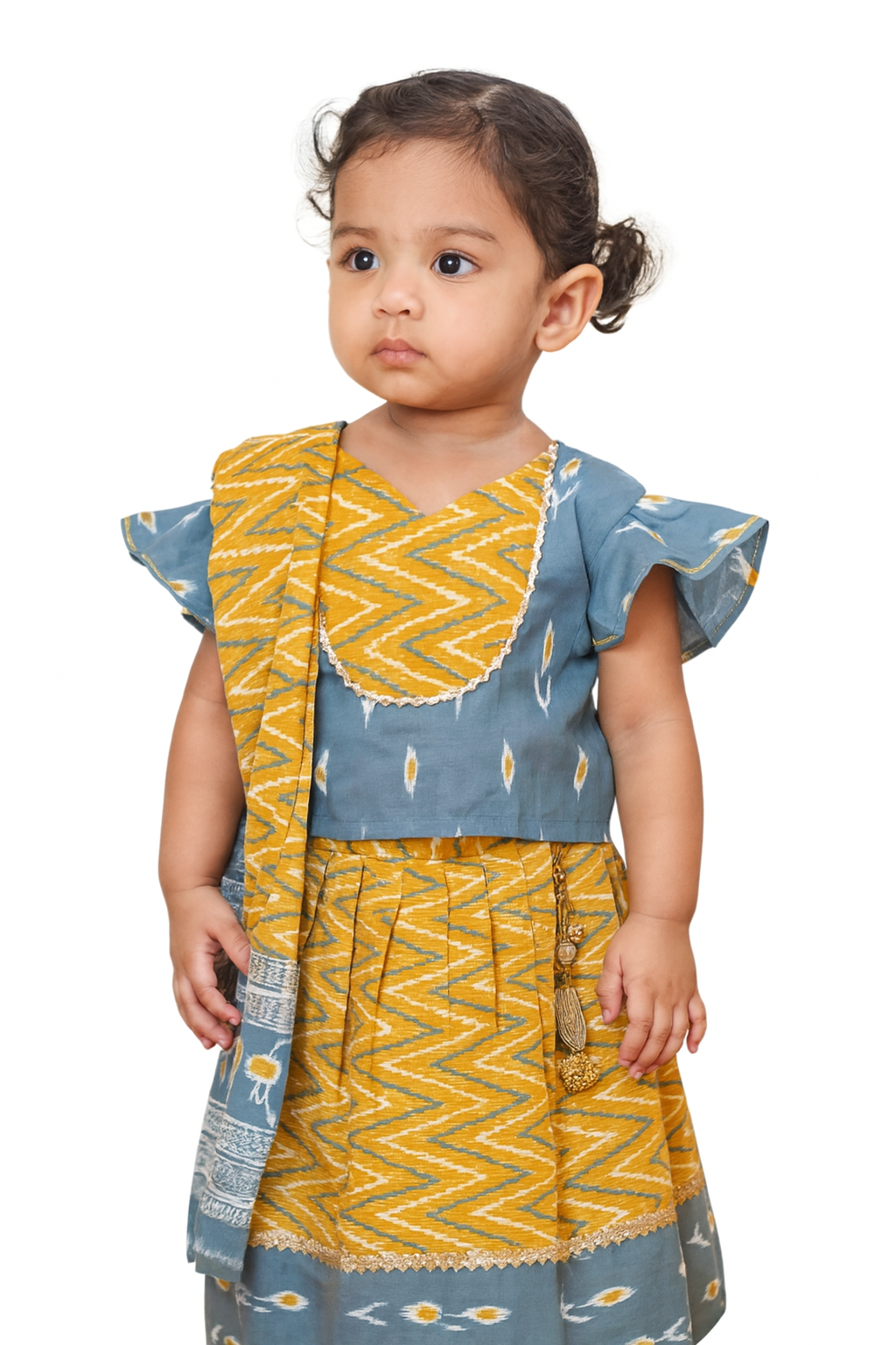 Kids ikkat cotton chaniya choli, skirt top ikkat