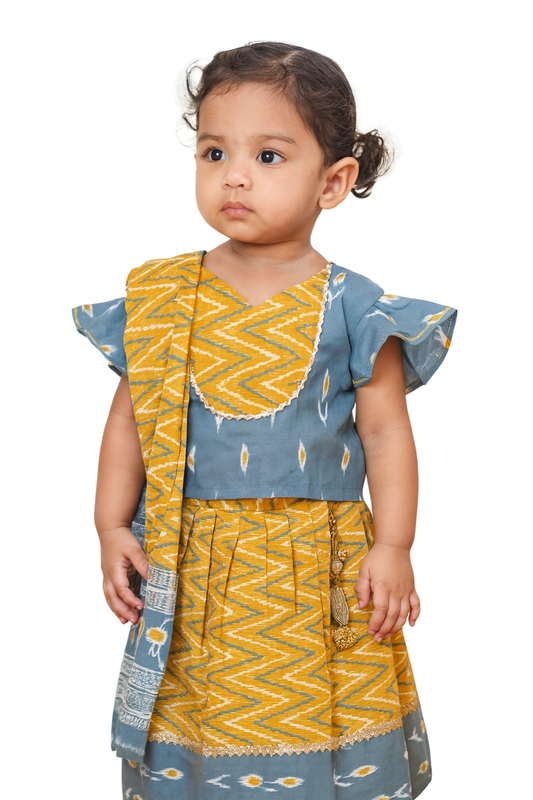 Kids ikkat cotton chaniya choli, skirt top ikkat